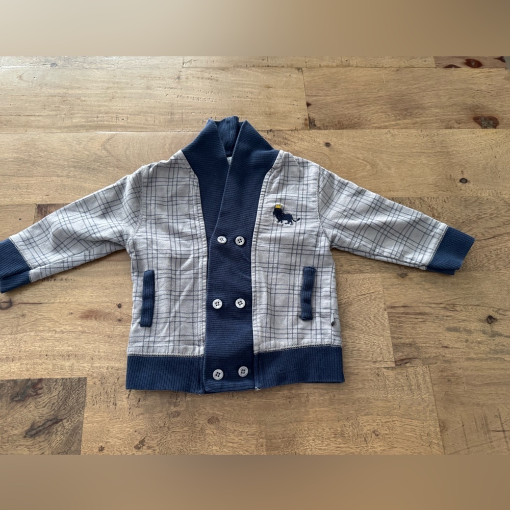 Petit Lem cute Plaid Kids Jacket with Navy Accents size 9 months